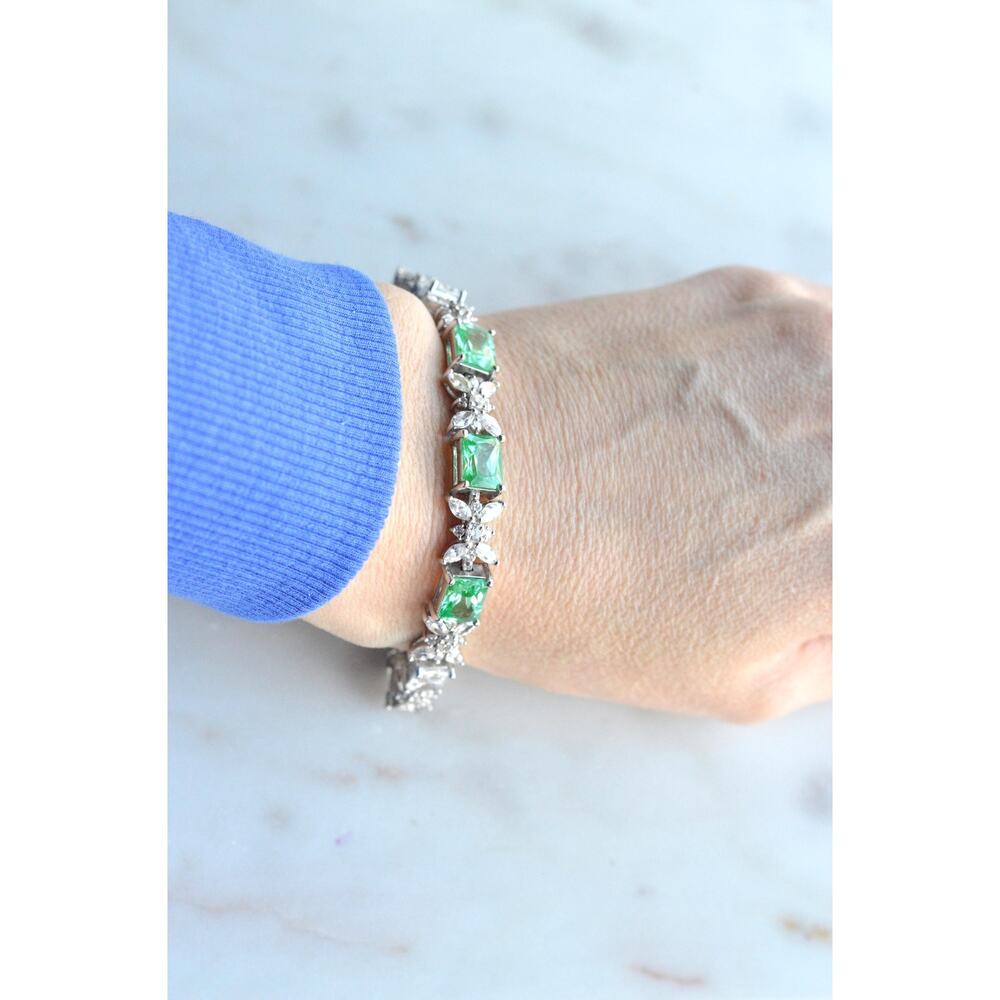 Bellevue Sterling Silver Butterfly Tennis Bracelet, Emerald Cut CZ Stones